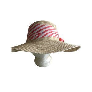 Woman's Woven Floppy Sun Hat Natural Color Striped Band